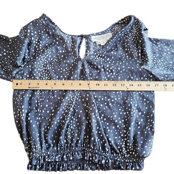 Saltwater luxe womens Sz S gray white polkadots bell sleeves blouse - Picture 5 of 8